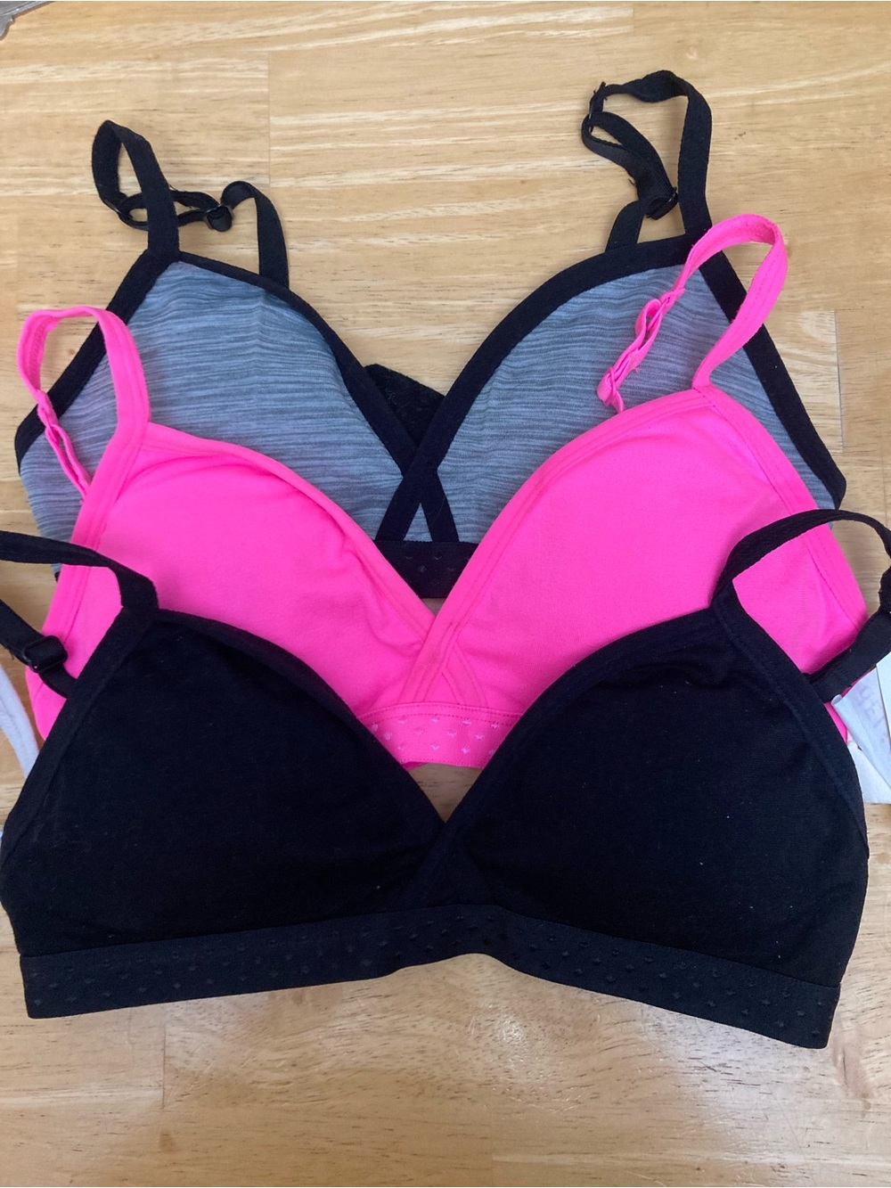 dELiA*s 3-Pack Wireless Bralette Set - Black, Hot Pink, Heather Gray